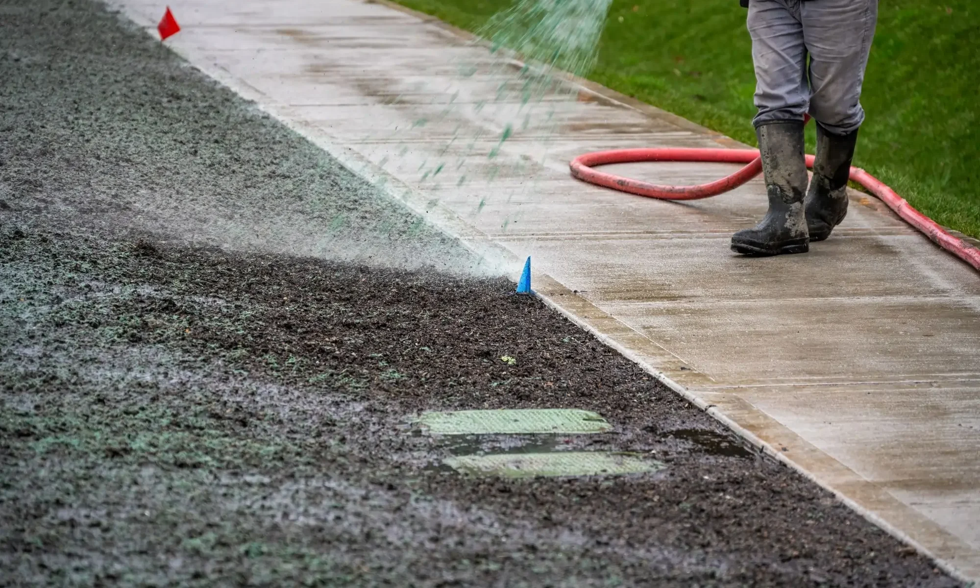 Hydroseeding vs sod comparison on residential lawn in Edmonton showing growth stages and coverage differences